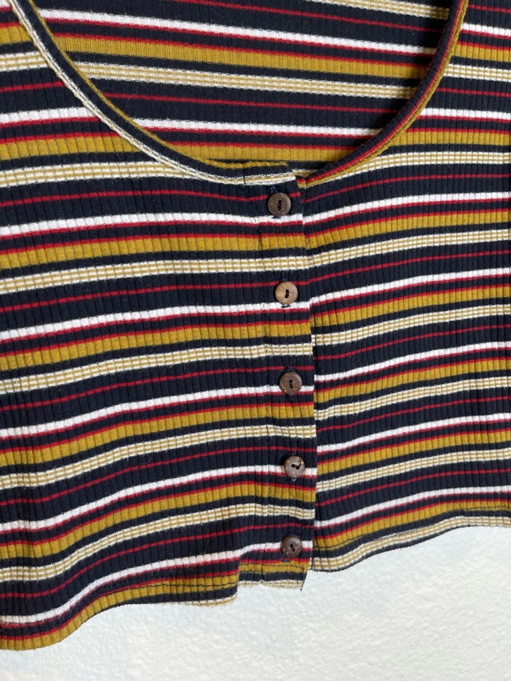 Free People Intimately Cropped Striped Top Small Button Front Ribbed Scoop Neck - Picture 4 of 8